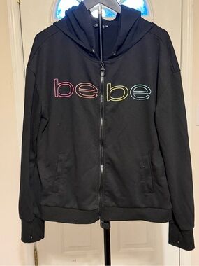 Bebe Sport Full Zip Hoodie Black Rainbow Logo Women’s
